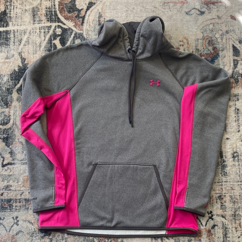 Under Armour fleece lined Charcoal Hoodie with Vibrant Pink Panels